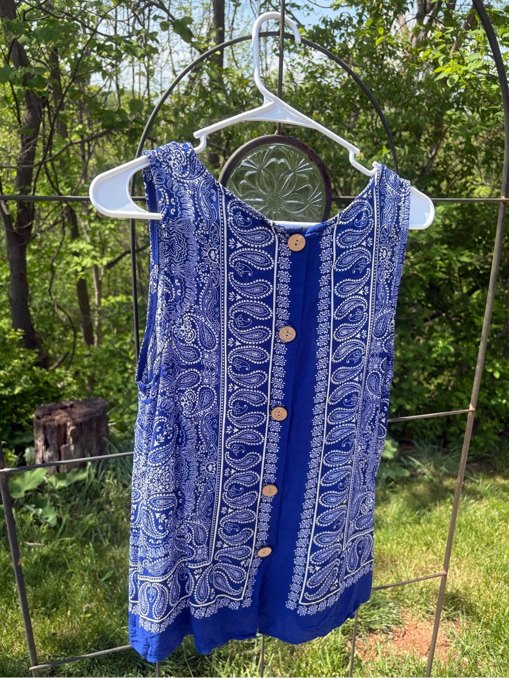 Soiree Blue Paisley Print Sleeveless Women Medium Blouse Handkerchief Sleeveless - Picture 12 of 15
